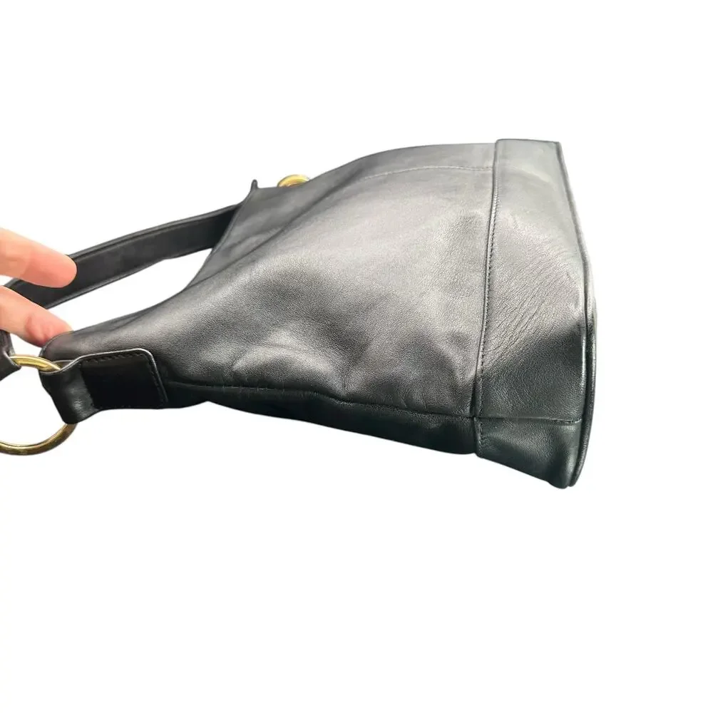 Giani Bernini Black Leather Shoulder Bag Gold Hardware Classic Hobo Purse